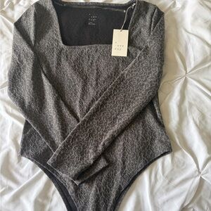 A New Day Women's Gray Bodysuit Top leopard Jacquard large NWT